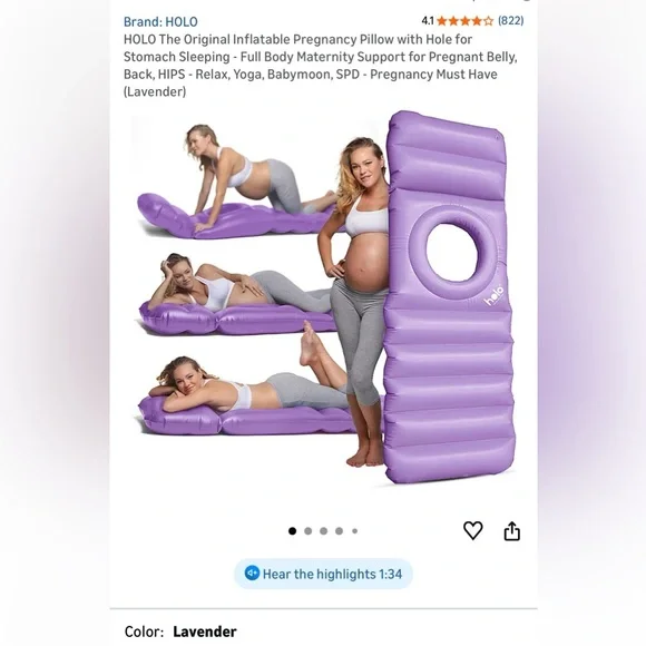 NIB Halo Lavender Inflatable Pregnancy Support Floatie - Picture 1 of 5
